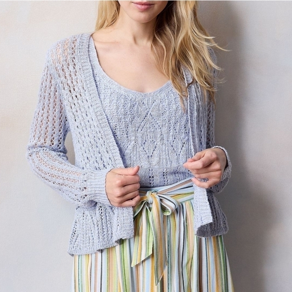 Womens LC Lauren Conrad Flounce Ruffle Cardigan | Abigail Blue | XS